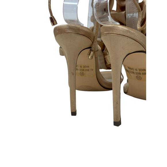 LIliana beige satin ruffled tie up heel sandals size 5.5 - Picture 6 of 15